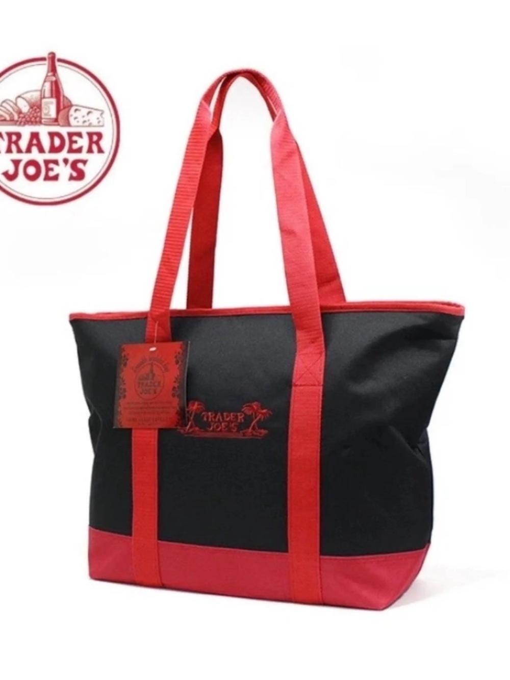 Trader Joe's Black and Red Canvas Duffel Tote